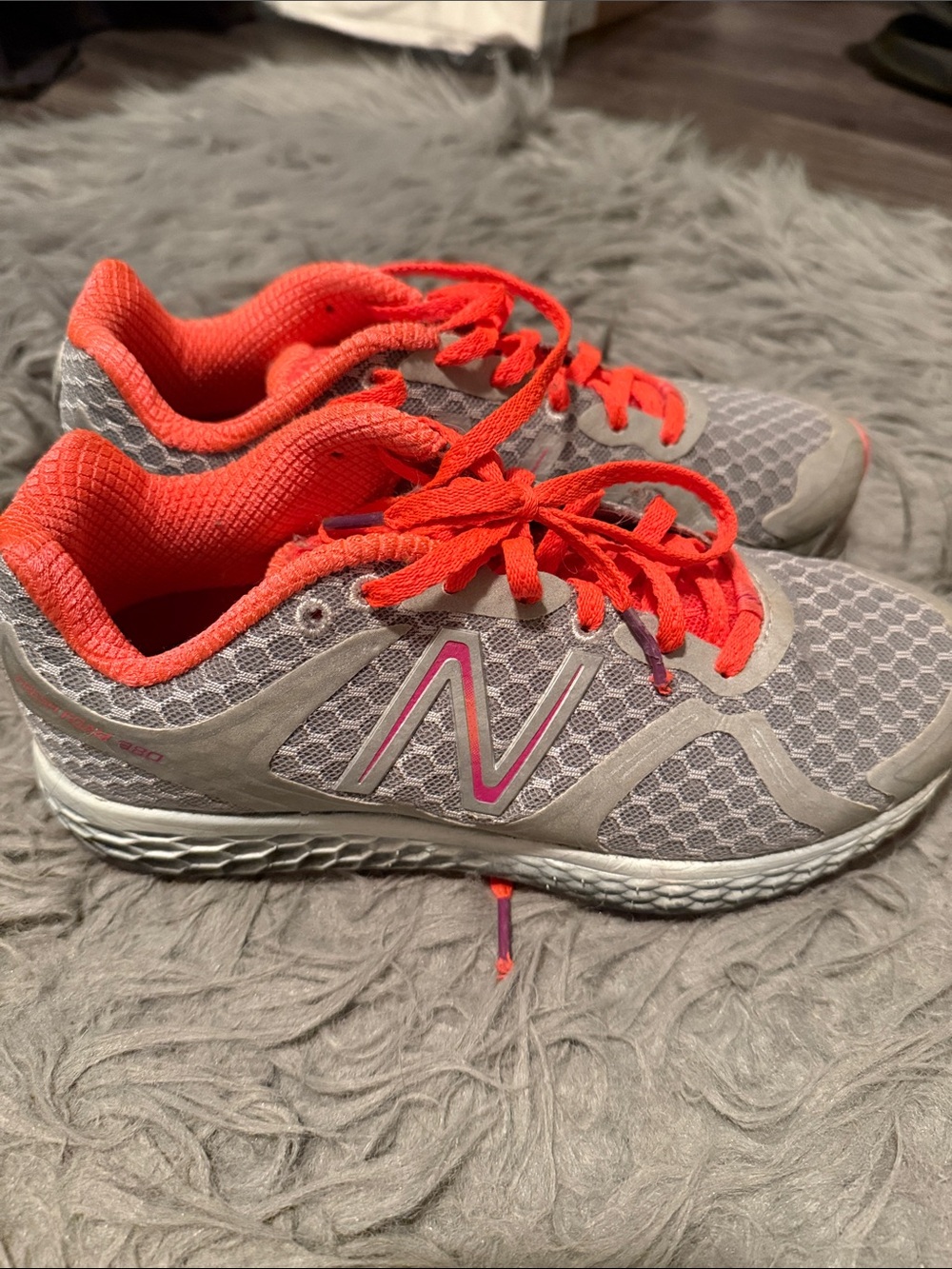 New Balance Women’s Gray with Coral Lace Athletic Sneakers